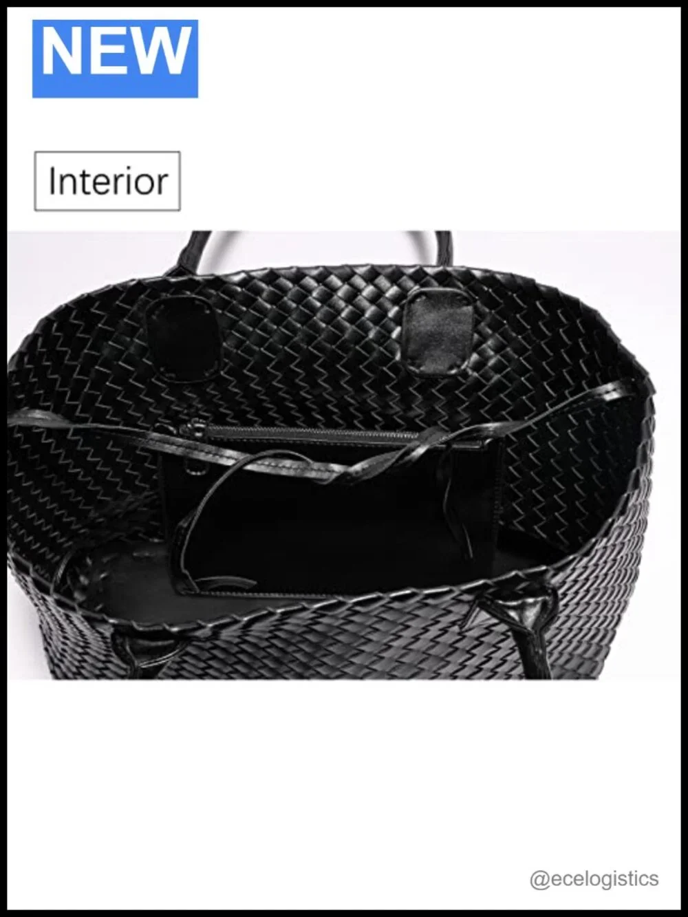 Woven Vegan Leather Tote Bag Large Capacity Shoulder Shopper